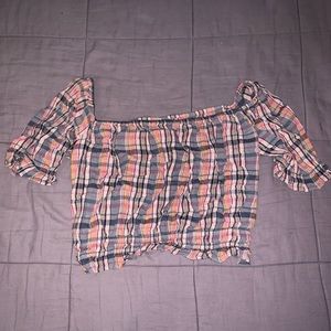 Plaid Off-The-Shoulder Blouse